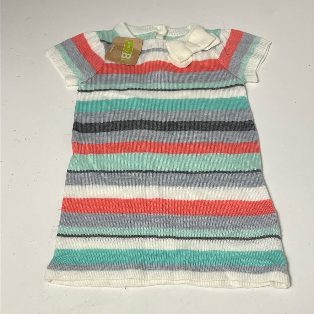 Crazy 8 12-18 Months Multicolor Striped Short Sleeve Dress with Bow NWT